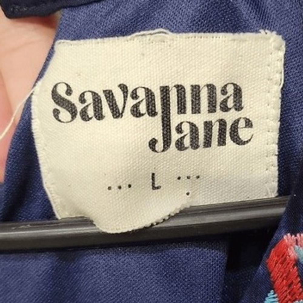 Savanna Jane Mini Sundress‎ Large Blue Tie Dye Embroidery Halter Pockets Unique - Picture 8 of 10